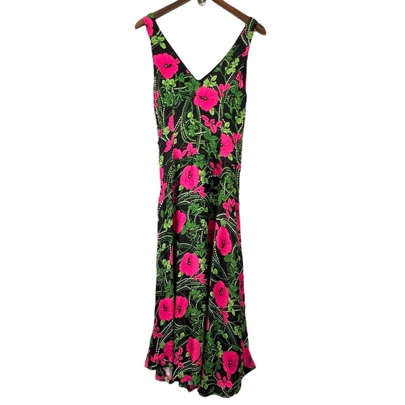 Maeve Anthropologie Satin Feel Sleeveless Ruched Floral Midi Dress Size 4 - Picture 2 of 15